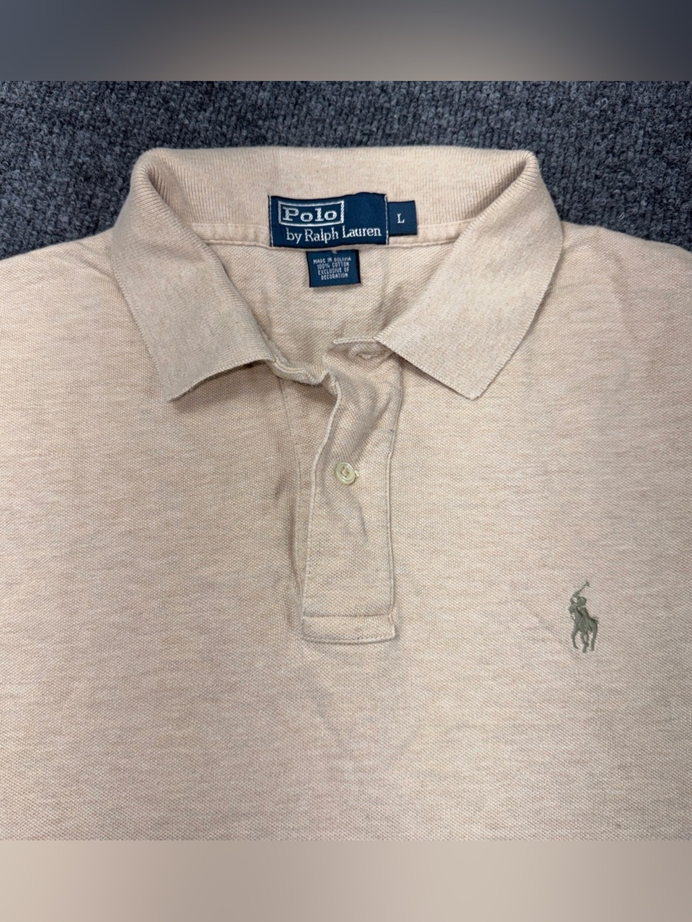 Polo by Ralph Lauren Men’s Light Beige Polo with Green Pony Large